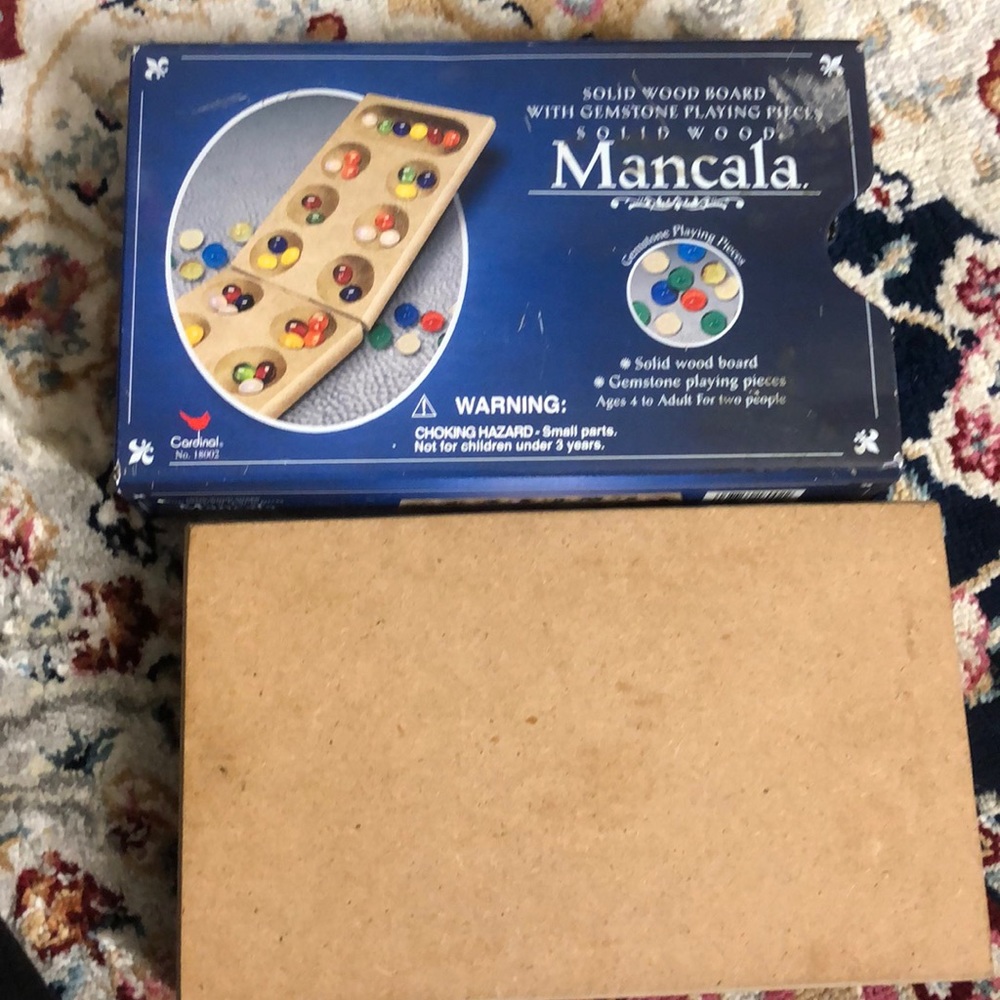 Mancala solid wood board with 40 gemstone